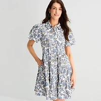 MSK Womens Short Sleeve Floral Shirt Dress