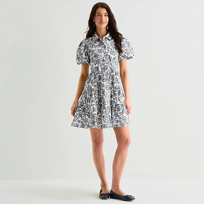 MSK Womens Short Sleeve Floral Shirt Dress