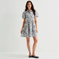 MSK Womens Short Sleeve Floral Shirt Dress