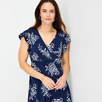Jessica Howard Womens V Neck Short Sleeve Floral Fit + Flare Dress