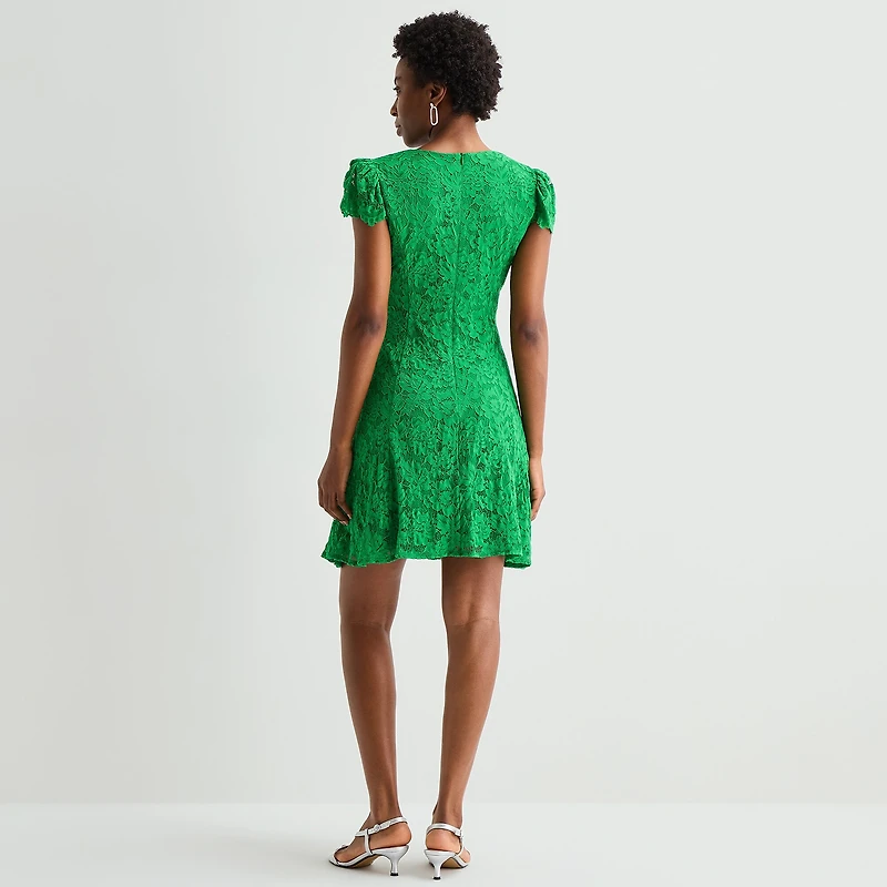 Jessica Howard Womens V Neck Short Sleeve Cap Fit + Flare Dress