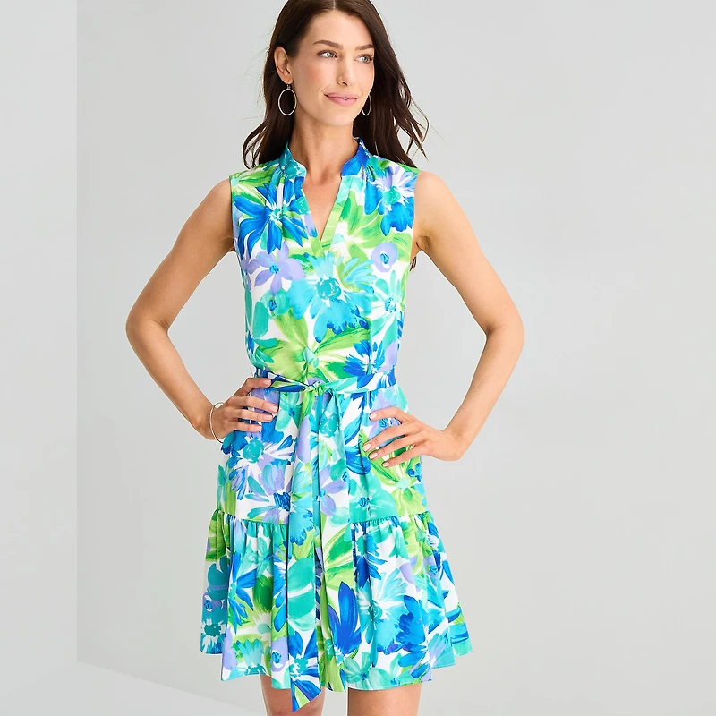 Jessica Howard Womens V Neck Sleeveless Floral Fit + Flare Dress
