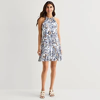 MSK Womens Halter Neck Sleeveless Paisley Shift Dress