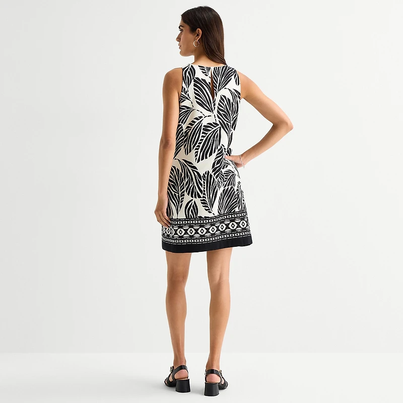 MSK Womens Round Neck Sleeveless Leaf Sheath Dress