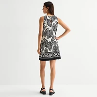 MSK Womens Round Neck Sleeveless Leaf Sheath Dress