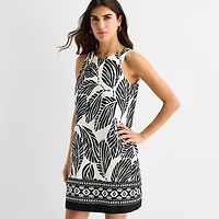 MSK Womens Round Neck Sleeveless Leaf Sheath Dress