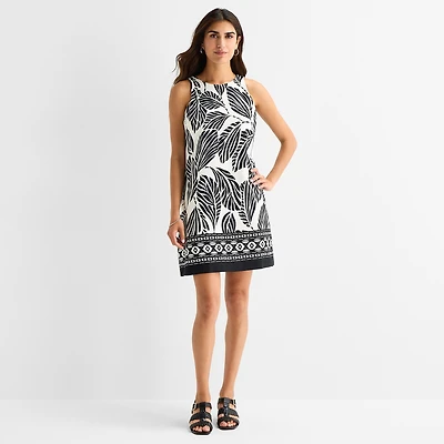 MSK Womens Round Neck Sleeveless Leaf Sheath Dress
