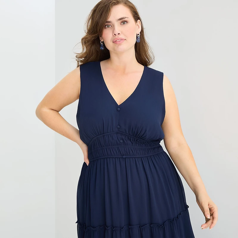 Danny & Nicole Womens Plus Midi V Neck Sleeveless Fit + Flare Dress
