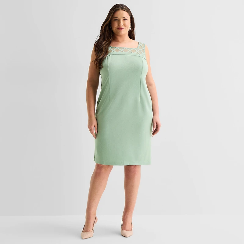 Maya Brooke Womens Plus Midi Windowpane Jacket Dress