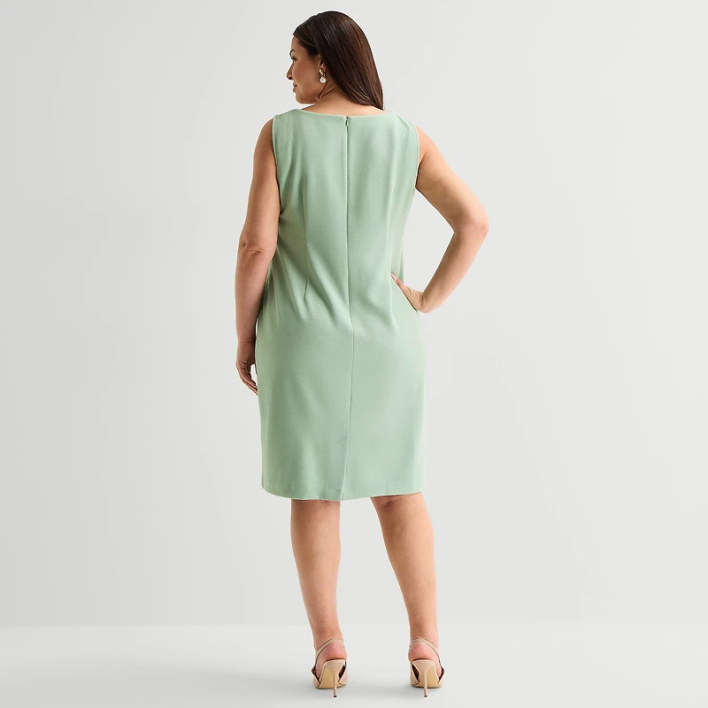 Maya Brooke Womens Plus Midi Windowpane Jacket Dress