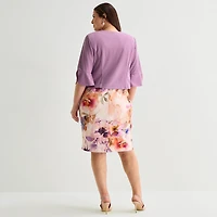 Maya Brooke Womens Plus Midi Floral Jacket Dress