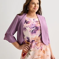 Maya Brooke Womens Plus Midi Floral Jacket Dress