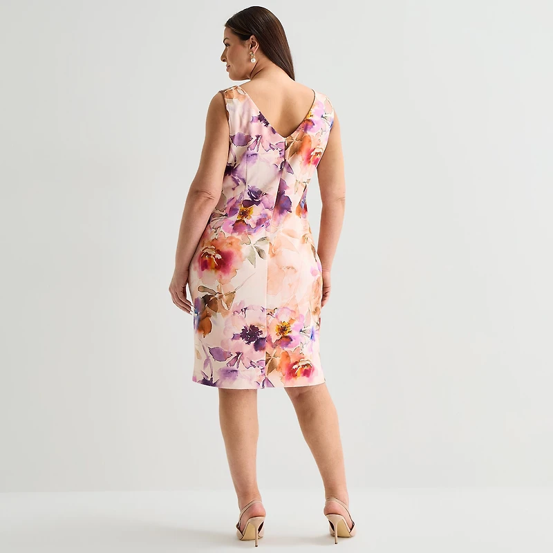 Maya Brooke Womens Plus Midi Floral Jacket Dress