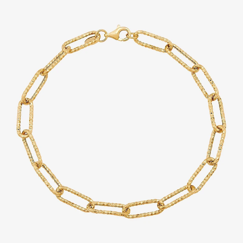 Womens 14K Gold 8 Inch Hollow Paperclip Chain Bracelet