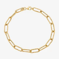 Womens 14K Gold 8 Inch Hollow Paperclip Chain Bracelet