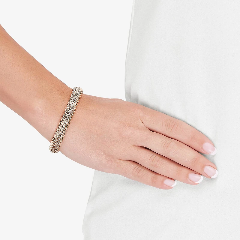Womens 14K Gold 7.25 Inch Hollow Popcorn Chain Bracelet