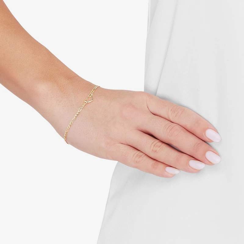 Womens 14K Gold Heart Charm Bracelet