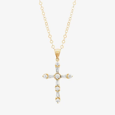 Womens White Cubic Zirconia 10K Gold Cross 18 Inch Pendant Necklace