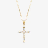 Womens White Cubic Zirconia 10K Gold Cross 18 Inch Pendant Necklace