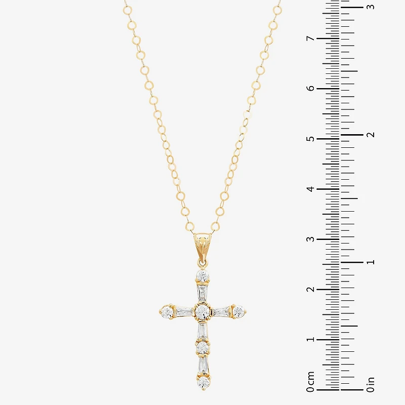Womens White Cubic Zirconia 10K Gold Cross 18 Inch Pendant Necklace