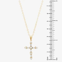 Womens White Cubic Zirconia 10K Gold Cross 18 Inch Pendant Necklace