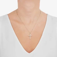 Womens White Cubic Zirconia 10K Gold Cross 18 Inch Pendant Necklace