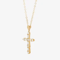 Womens White Cubic Zirconia 10K Gold Cross 18 Inch Pendant Necklace