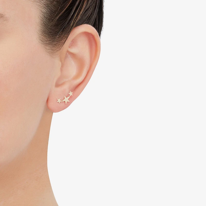 Womens 14K Gold Star Ear Climbers