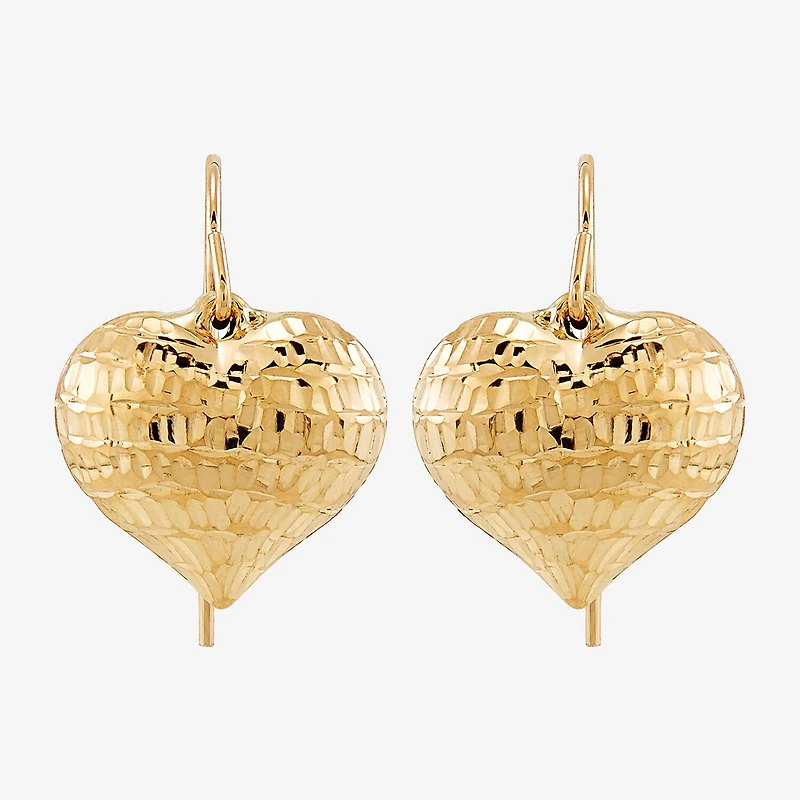 Womens 10K Gold Heart Drop Earrings