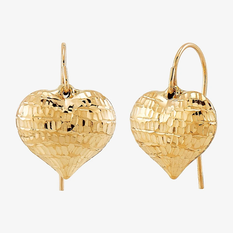 Womens 10K Gold Heart Drop Earrings