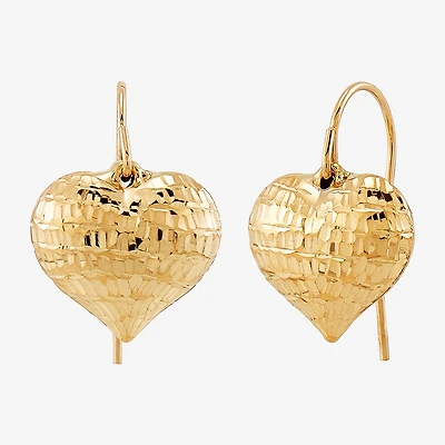 Womens 10K Gold Heart Drop Earrings