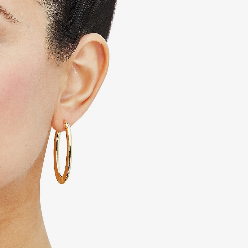 Womens 14K Gold 30mm Oval Hoop Earrings