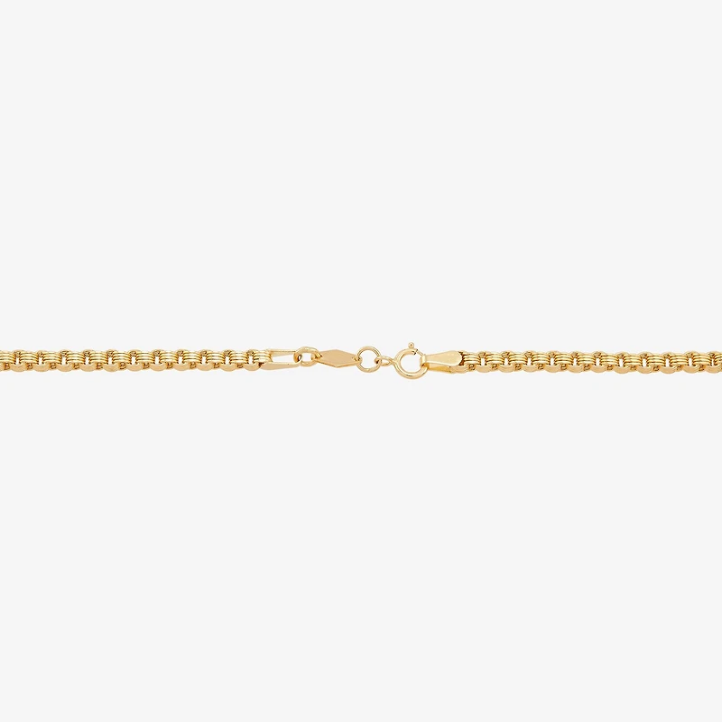 Womens 14K Gold 10 Inch Hollow Link Ankle Bracelet