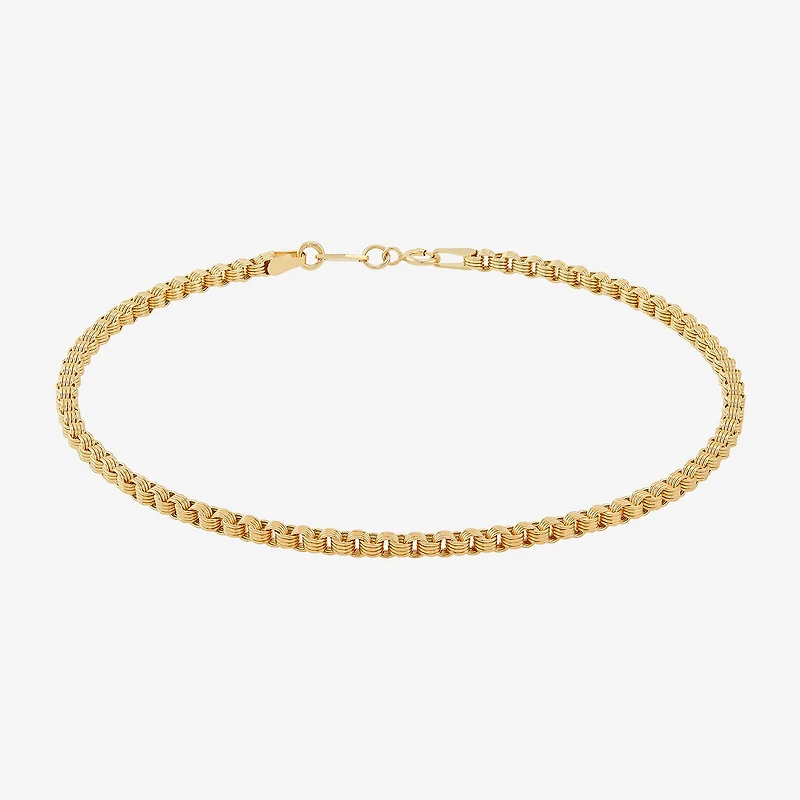 Womens 14K Gold 10 Inch Hollow Link Ankle Bracelet