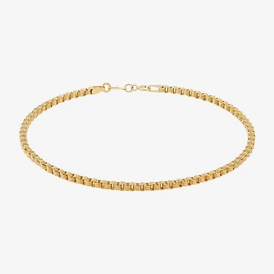 Womens 14K Gold 10 Inch Hollow Link Ankle Bracelet