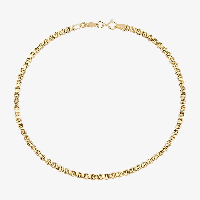 Womens 14K Gold 10 Inch Hollow Link Ankle Bracelet