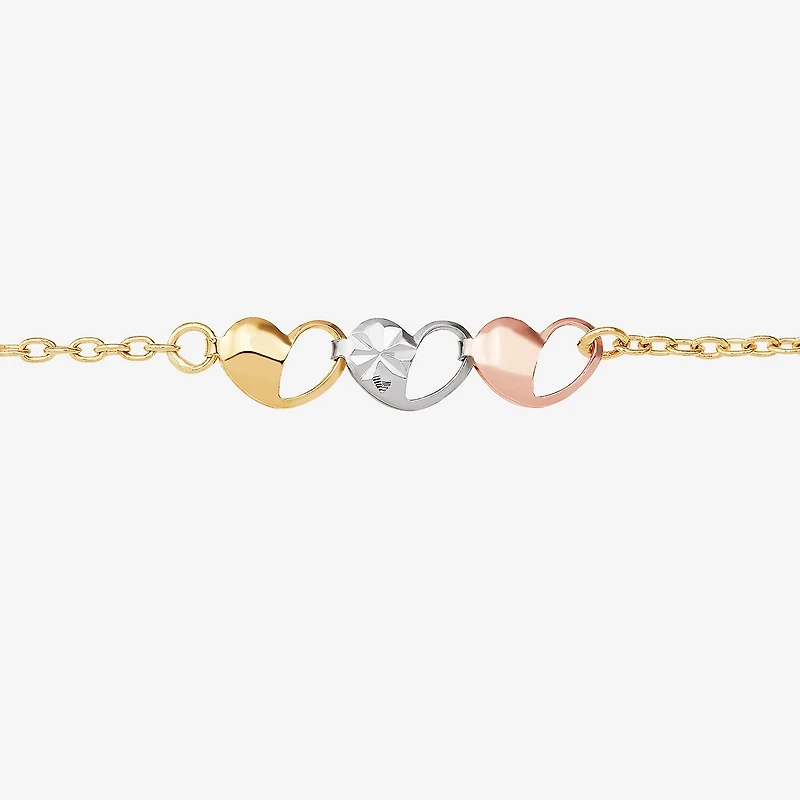 Womens 10K Tri-Color Gold 10 Inch Hollow Cable Ankle Bracelet