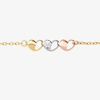Womens 10K Tri-Color Gold 10 Inch Hollow Cable Ankle Bracelet