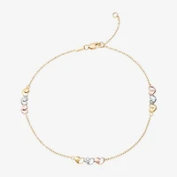 Womens 10K Tri-Color Gold 10 Inch Hollow Cable Ankle Bracelet