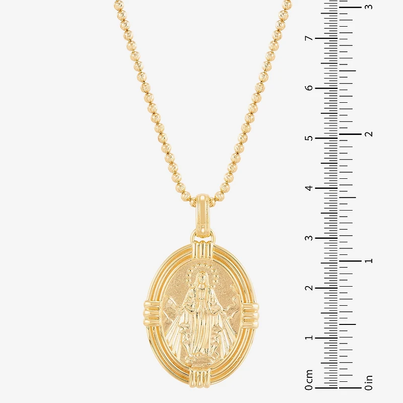 Virgin Mary Mens 14K Gold Over Silver Oval 22 Inch Pendant Necklace
