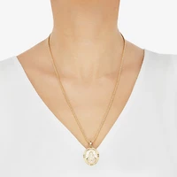 Virgin Mary Mens 14K Gold Over Silver Oval 22 Inch Pendant Necklace
