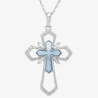 Cross Womens White Cubic Zirconia Sterling Silver Cross 18 Inch Pendant Necklace