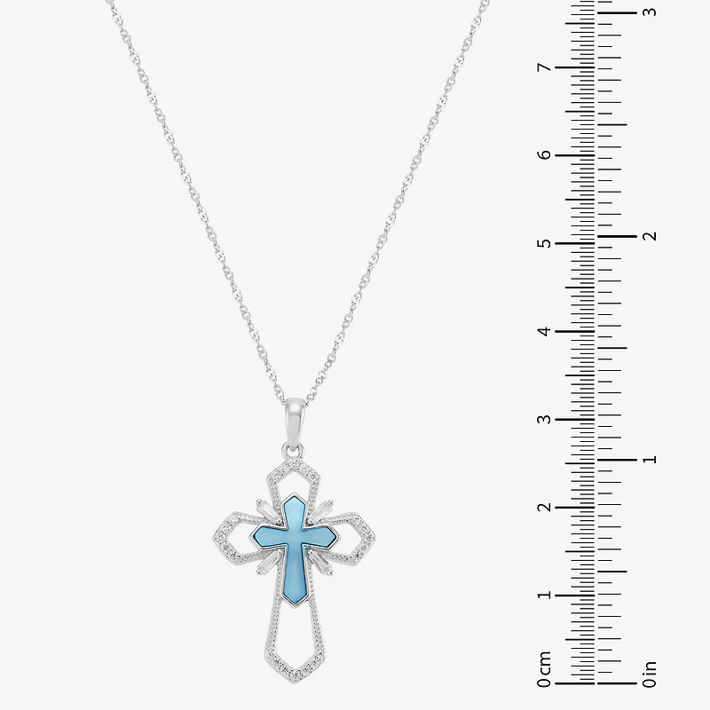 Cross Womens White Cubic Zirconia Sterling Silver Cross 18 Inch Pendant Necklace
