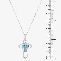 Cross Womens White Cubic Zirconia Sterling Silver Cross 18 Inch Pendant Necklace