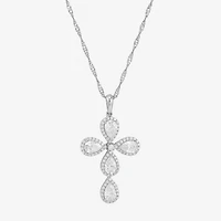 Cross Womens White Cubic Zirconia Sterling Silver Cross 18 Inch Pendant Necklace