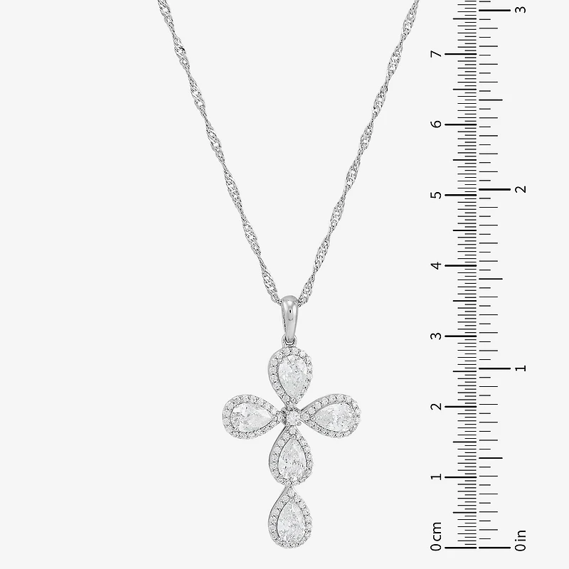 Cross Womens White Cubic Zirconia Sterling Silver Cross 18 Inch Pendant Necklace