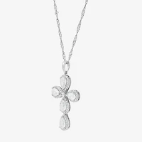 Cross Womens White Cubic Zirconia Sterling Silver Cross 18 Inch Pendant Necklace