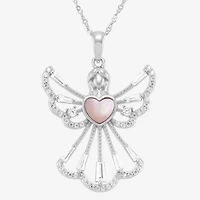 Womens White Cubic Zirconia Sterling Silver Angel 18 Inch Pendant Necklace