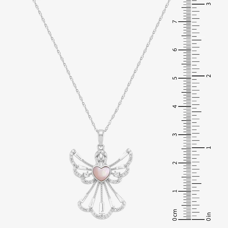 Womens White Cubic Zirconia Sterling Silver Angel 18 Inch Pendant Necklace