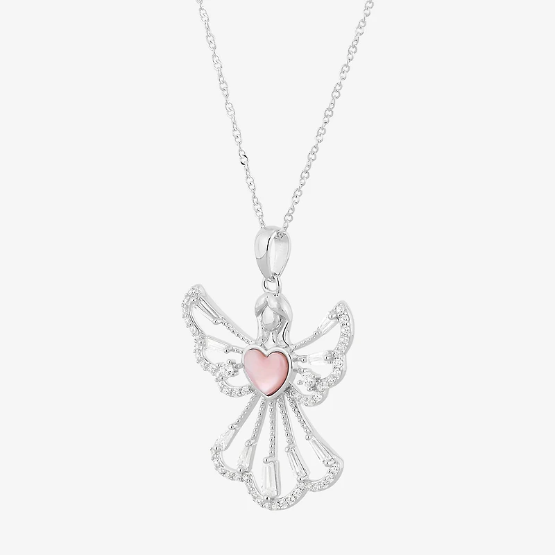 Womens White Cubic Zirconia Sterling Silver Angel 18 Inch Pendant Necklace